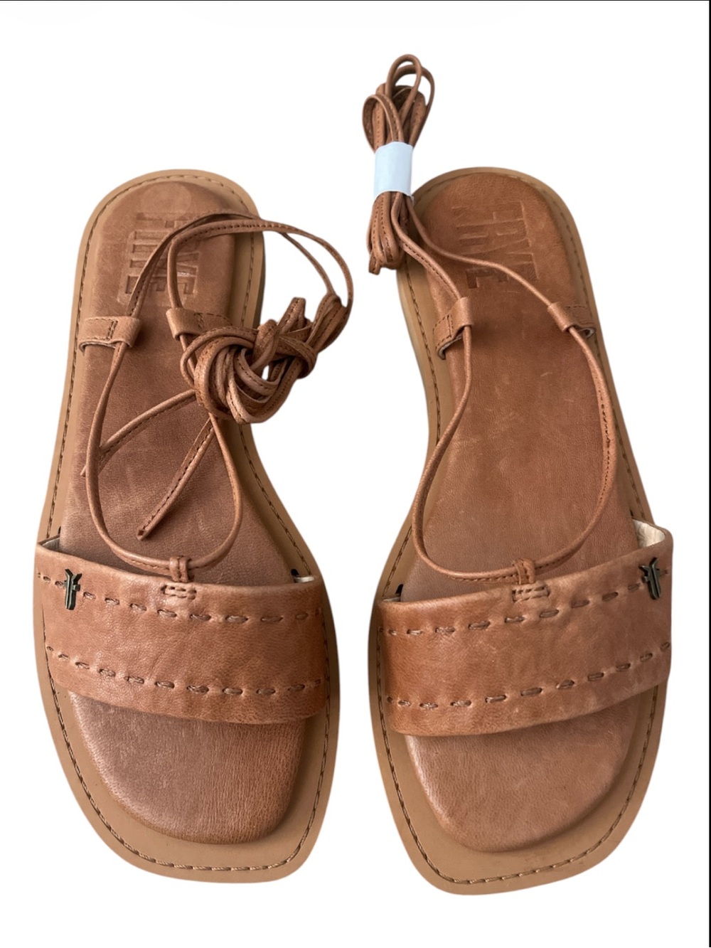 Frye Faye Gladiator Sandals Tan Leather Lace Up Flat Size 7.5